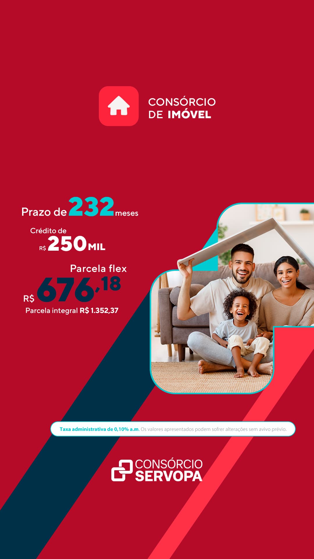 Consórcio de Imóvel - Crédito R$ 250 mil - Parcela flex R$ 676